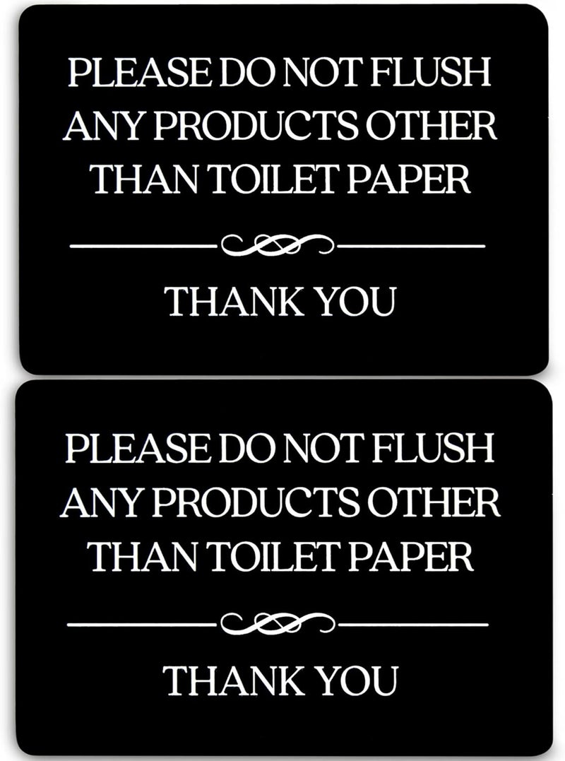 GLOBE ROCKET Do Not Flush Toilet Sign 2-Pack (Black Acrylic 5 x 3.5 in) - Do Not Flush Anything Except Toilet Paper Sign - Bathroom Signs for Business - Airbnb Signs - Image 1